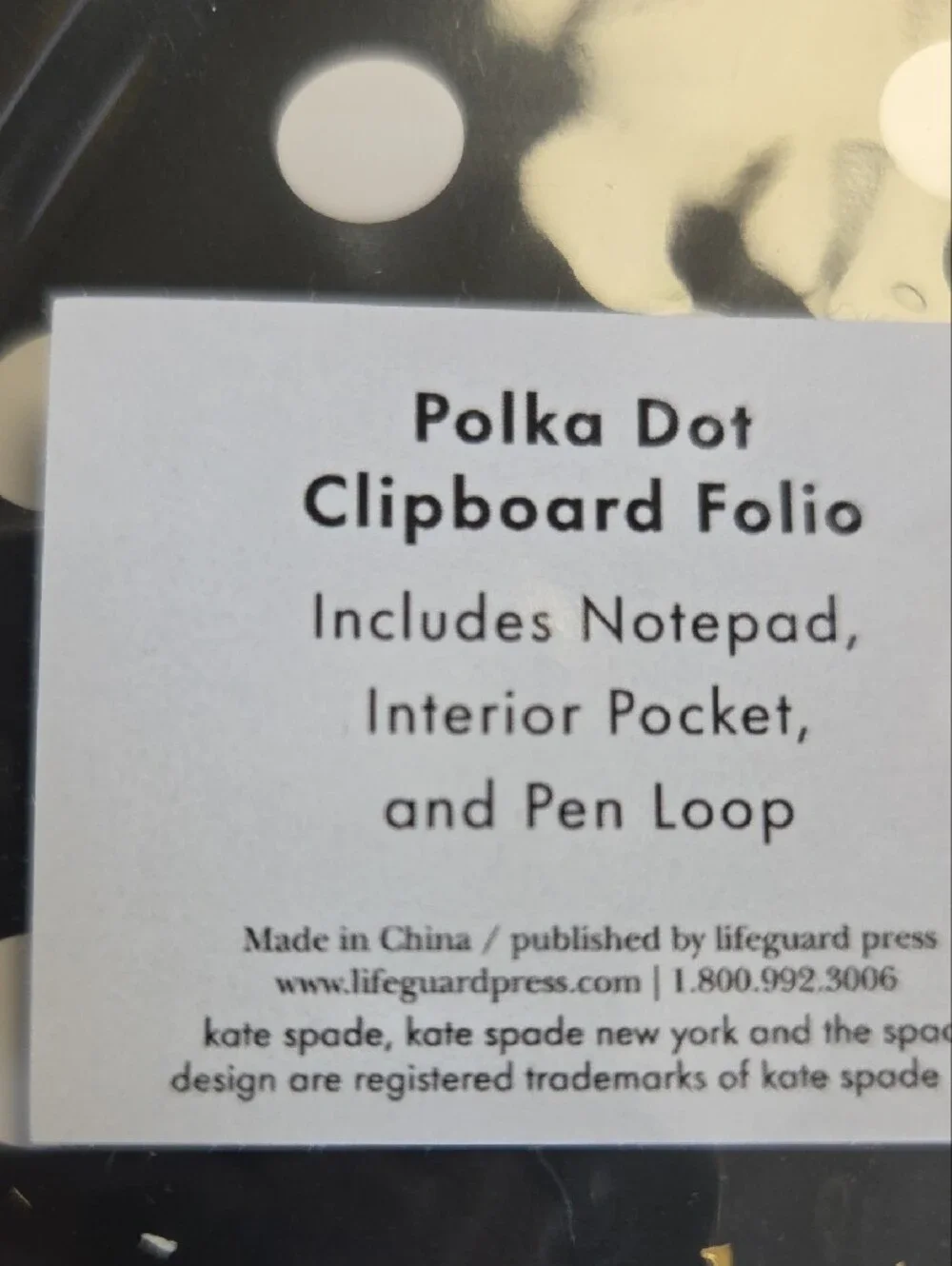 kate spade Black and White Polka Dot Clipboard Folio with Gold Accents